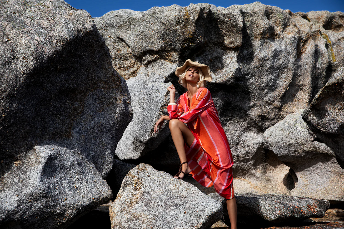 One Season Vestido Bazaar stripe moroccan sunset