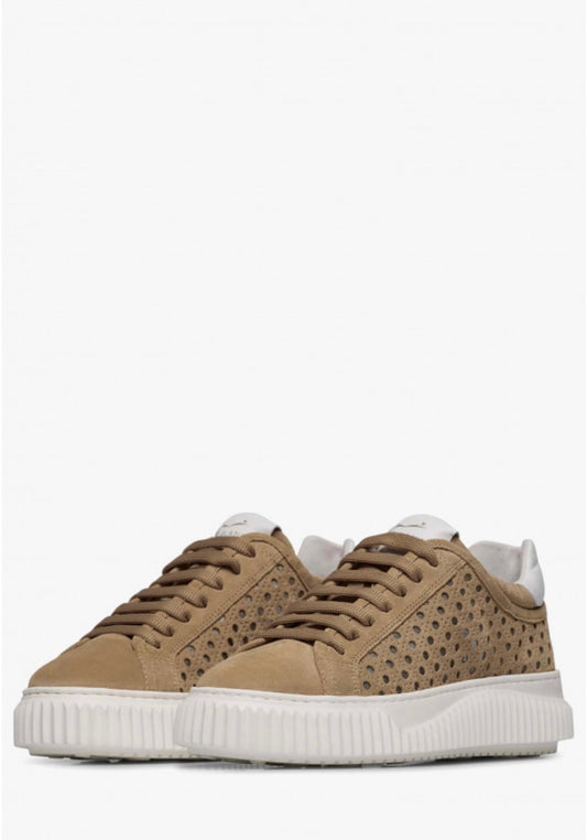 Voile Blanche Sneakers Herika perforated suede camel