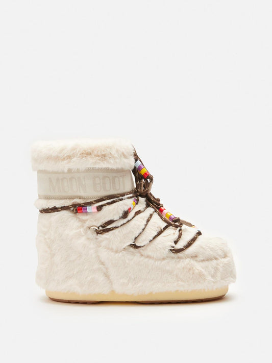Moon Boot Botas Icon low faux fur beads crema