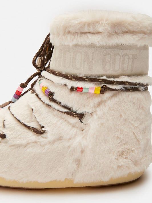 Moon Boot Botas Icon low faux fur beads crema