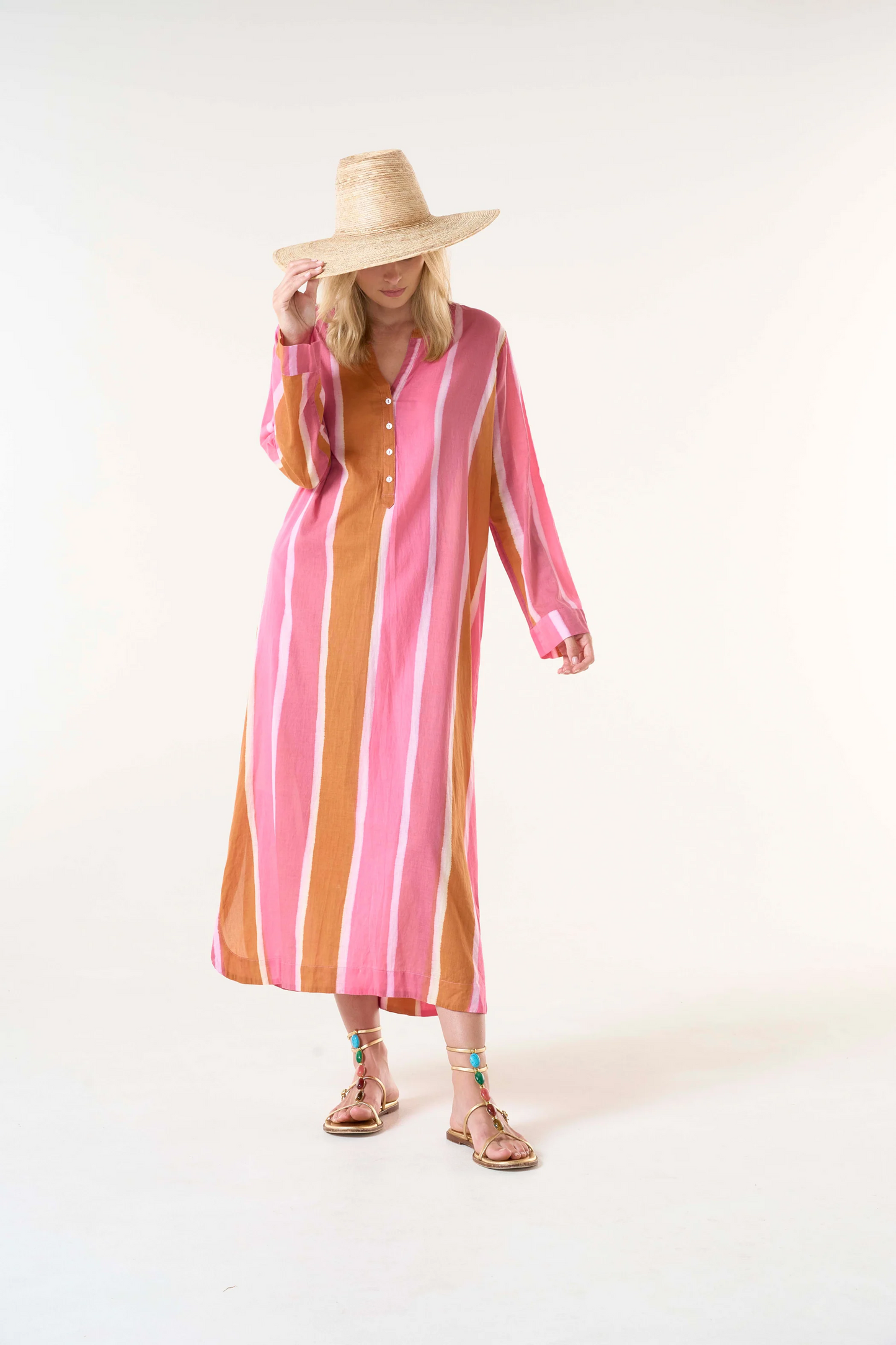One Season Vestido Bazaar stripe Morrocan pink