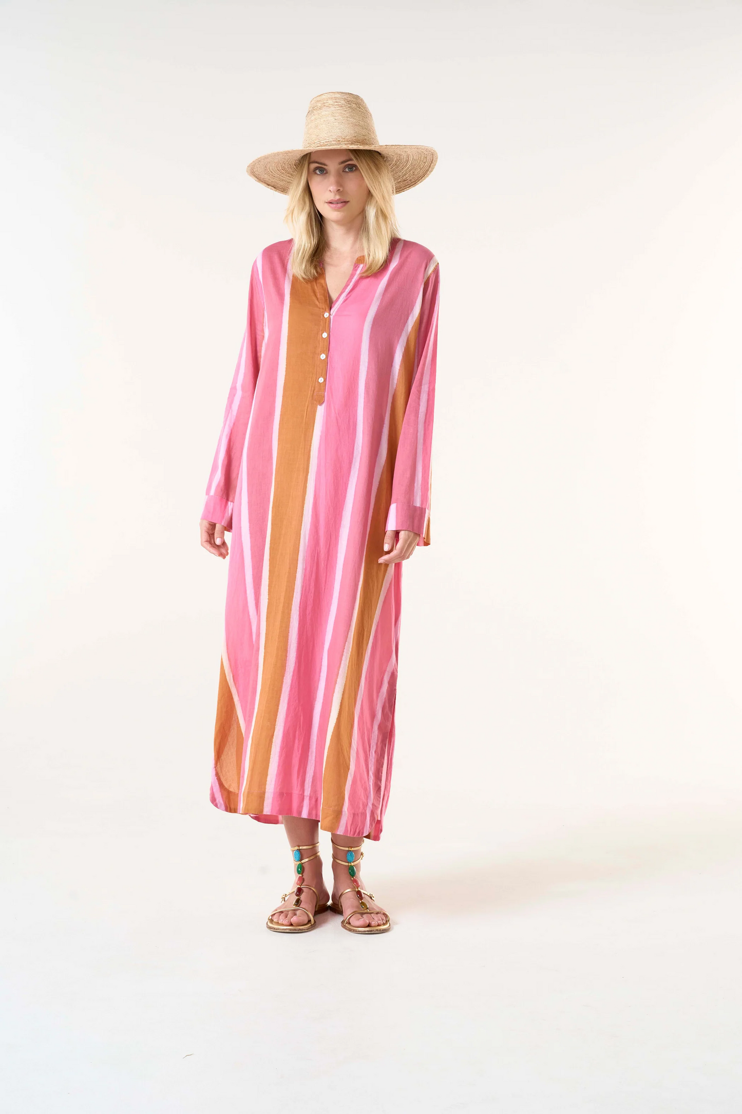 One Season Vestido Bazaar stripe Morrocan pink