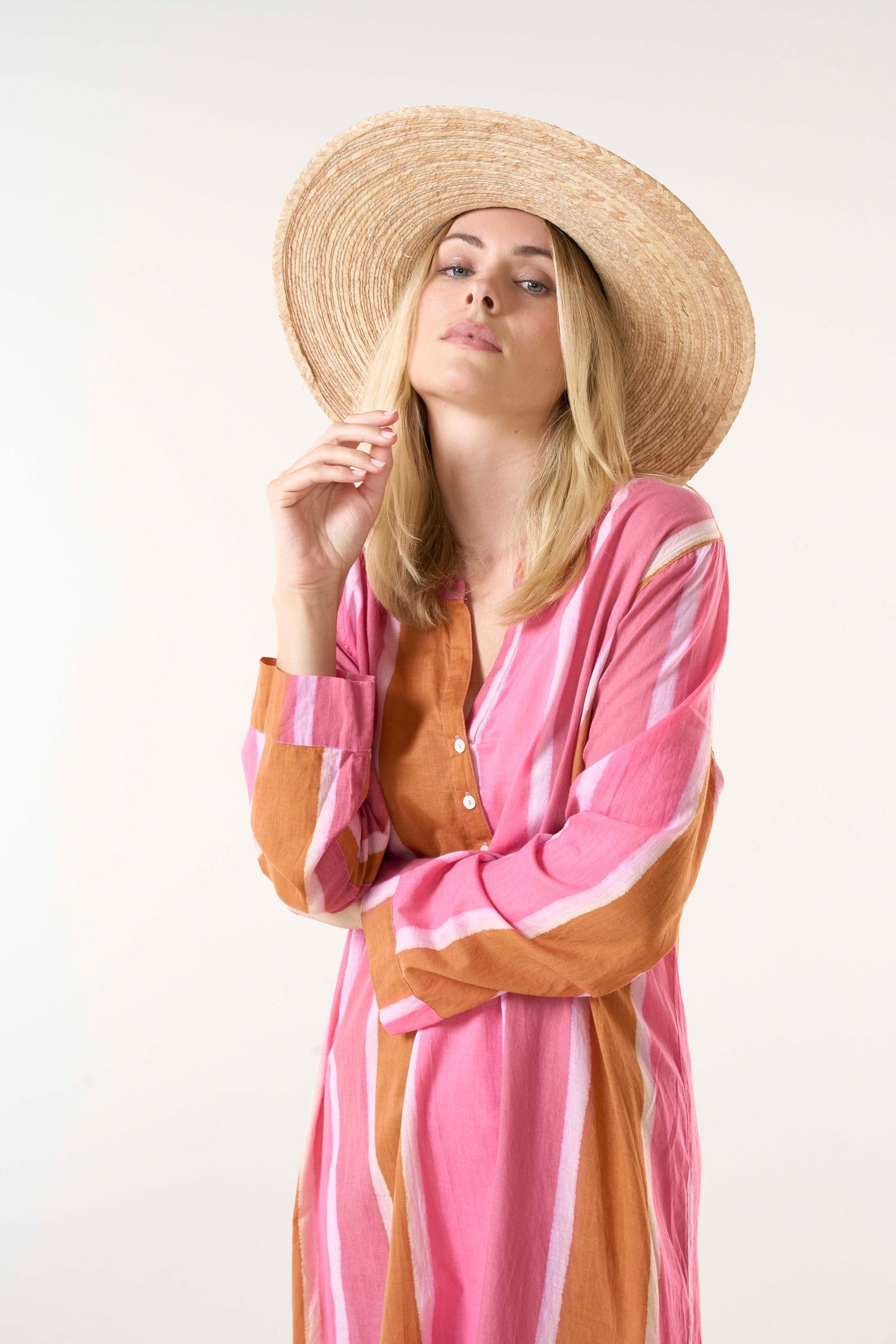 One Season Vestido Bazaar stripe Morrocan pink